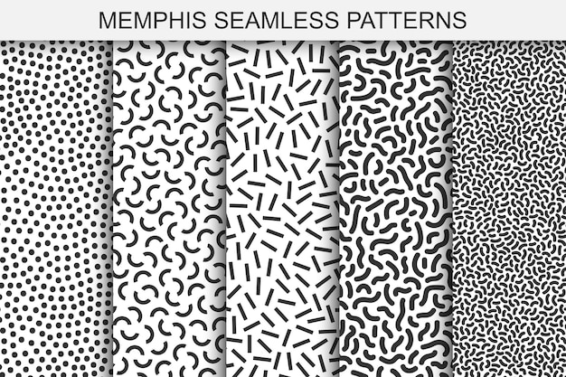 Paquete de patrones sin fisuras de Memphis Fashion 8090s. Puedes encontrar fondos sin costuras en el panel de muestras.