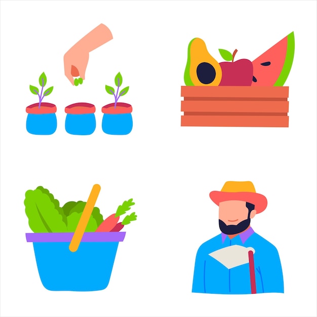 Vector paquete de pegatinas de agricultura y jardinería 2