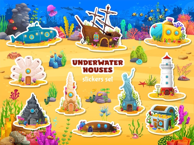 Paquete de pegatinas de casas submarinas de cuento de hadas