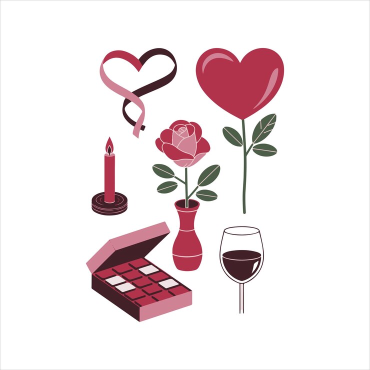 Vector el paquete de pegatinas del día de san valentín los elementos del día de san valentín aislados sobre un fondo blanco