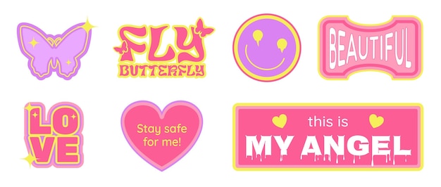 Paquete de pegatinas del Día de San Valentín en Y2K conjunto estético retro de dibujos lindos corazones cara de mariposa