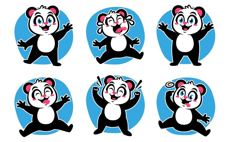 Vector paquete de pegatinas de dibujos animados de panda