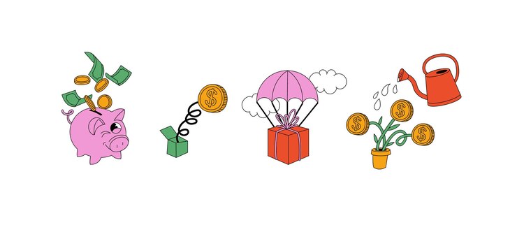 Paquete de pegatinas financieras con personajes de dibujos animados divertidos Etiquetas de conceptos financieros y comerciales