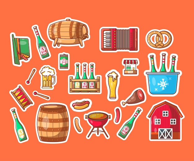 Paquete de pegatinas de ilustraciones de dibujos animados de elementos de Oktoberfest