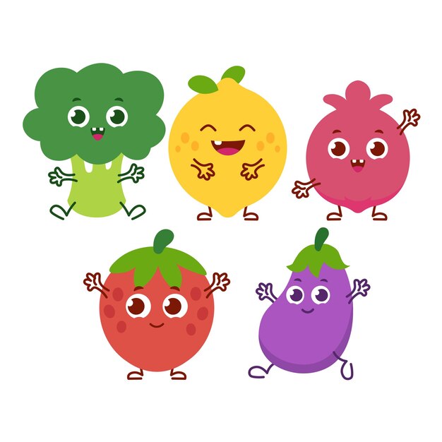 Vector paquete de pegatinas kawaii de ilustración linda de fruta linda
