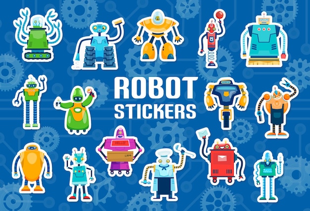 El paquete de pegatinas vectoriales de los personajes de los robots de dibujos animados