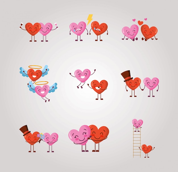Paquete de personajes de corazones del día de san valentín