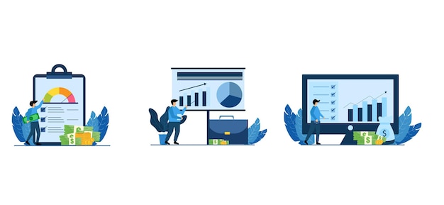 Paquete plano de finanzas con ilustración de personas