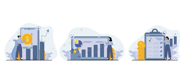 Paquete plano de finanzas con ilustración de personas