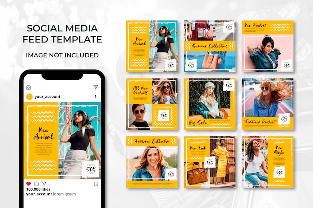 paquete de plantilla de publicación de redes sociales de moda de verano amarillo