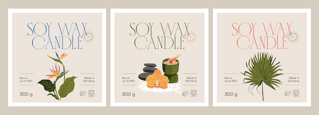 Paquete de plantillas de diseño de etiquetas vectoriales de velas de soja