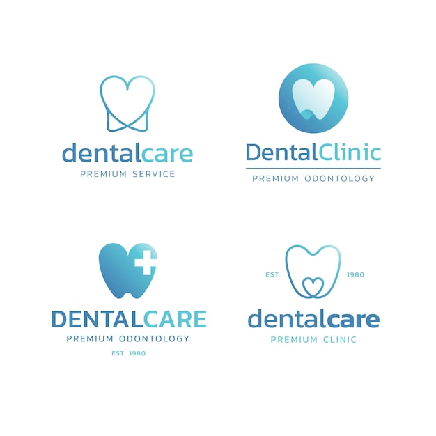 Vector paquete de plantillas de logotipo dental plano