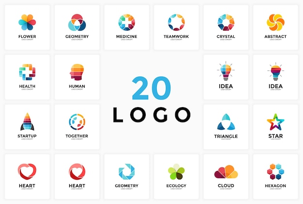 Paquete de plantillas de logotipos vectoriales creativos Signo abstracto Símbolo moderno Conjunto de elementos gráficos de identidad