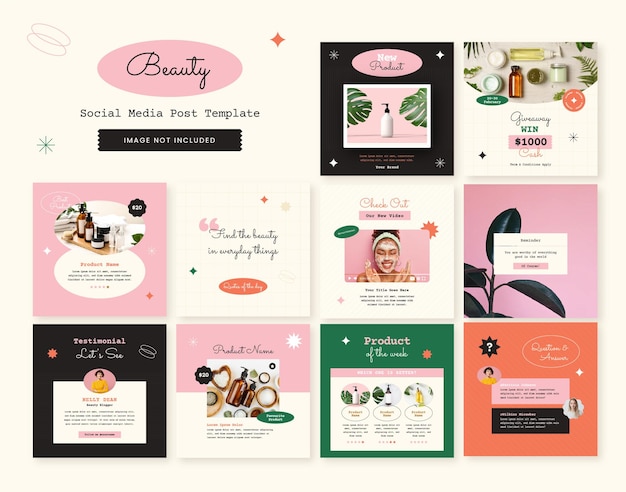 Paquete de publicaciones de redes sociales de belleza