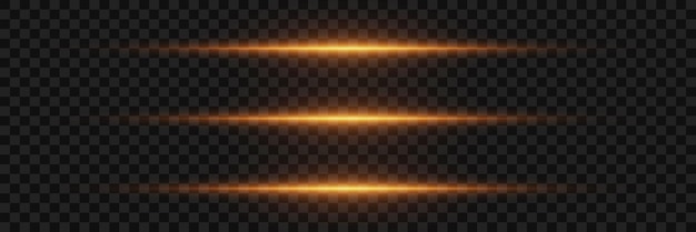 Un paquete de rayos horizontales dorados una luz láser parpadea un resplandor de luz lineal