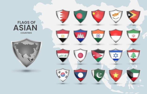 Paquete de recolección de vectores de banderas de los países asiáticos