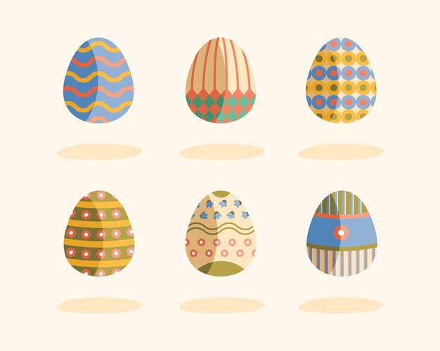 Paquete de seis huevos pintados diseño de ilustración de feliz pascua