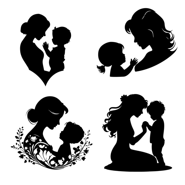 Paquete de silueta del Día de la Madre madre e hijo madre e hijo e hija paquete vectorial de silueta