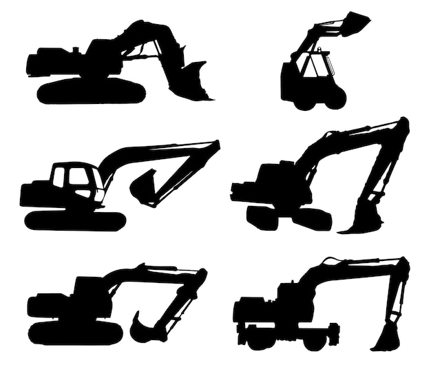 Vector paquete de silueta de máquina excavadora