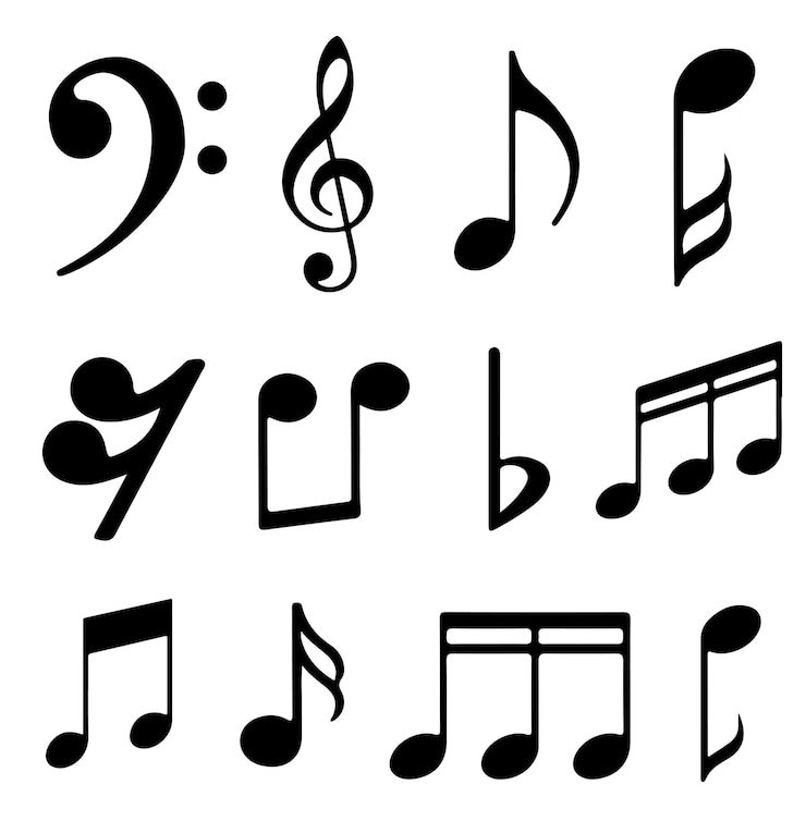 Vector paquete de silueta de notas musicales
