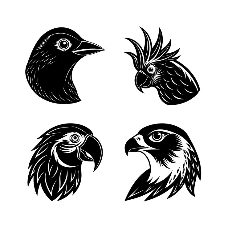 Vector paquete de silueta del vector de la cabeza de las aves de animales domésticos