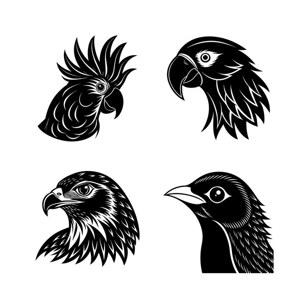 Paquete de silueta del vector de la cabeza de las aves de animales domésticos