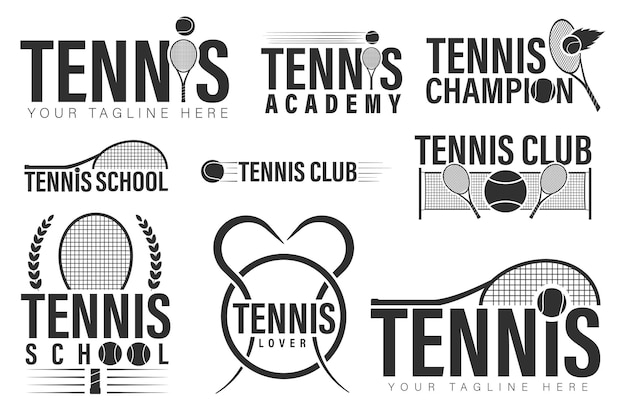 Paquete de tipografía de tenis Deportes Vector de tenis Pelota de tenis Silueta de raqueta Silueta de deportes