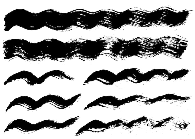 Paquete de trazos de pincel Juego de pinceles vectoriales Líneas pintadas y formas largas Elementos de diseño grunge Textura de angustia sucia