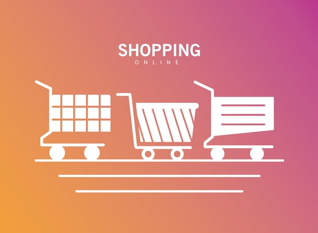 Paquete de tres carritos de compras, diseño de ilustración de iconos de estilo de línea