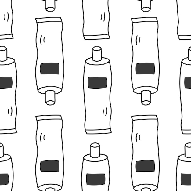 Paquete de tubo ondulado patrón sin costuras pintura al óleo producto de belleza pasta de dientes fondo en boceto doodle