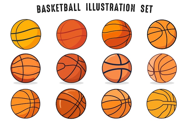Paquete de vector de baloncesto aislado sobre fondo blanco conjunto de ilustración colorida de pelota de baloncesto
