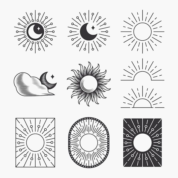 Paquete de vector de diseño simple de colección de línea plana celestial