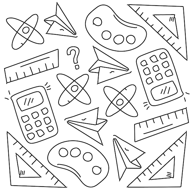 paquete de vector de estilo de doodle de línea de conjunto de educación