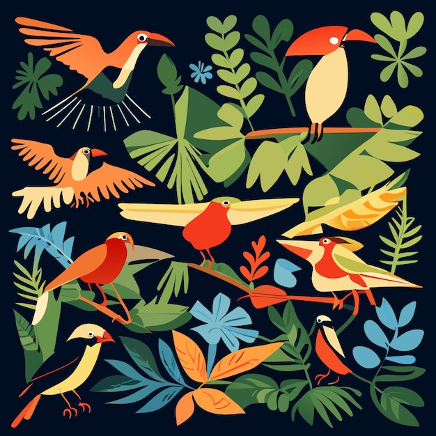 Vector paquete de vectores de conceptos de aves tropicales