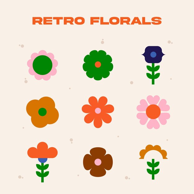 Paquete de vectores elemento de adorno floral retro estilo plano