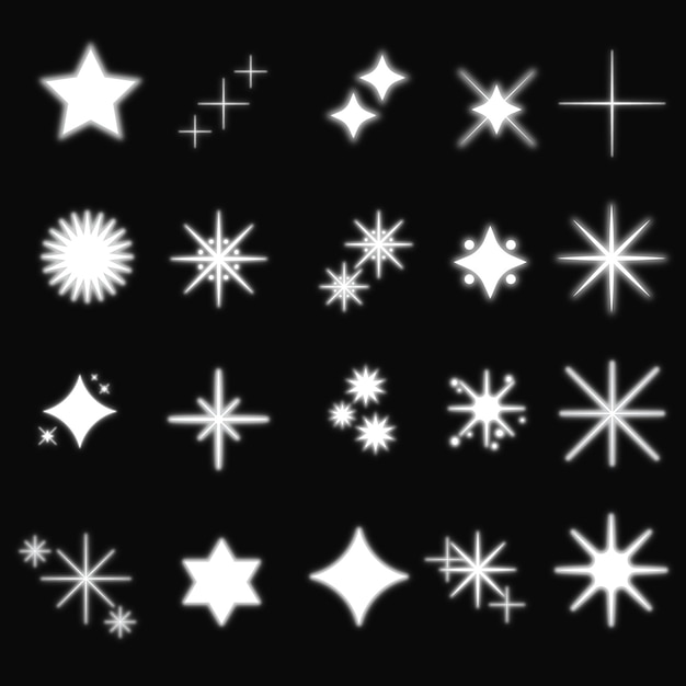 Paquete de vectores de estrellas brillantes para fondo negro u oscuro