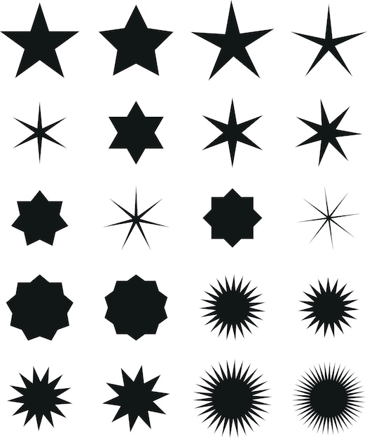 Vector paquete de vectores con formas de estrellas aisladas sobre fondo transparente