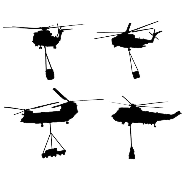 Paquete de vectores gráficos de silueta de helicóptero de carga militar