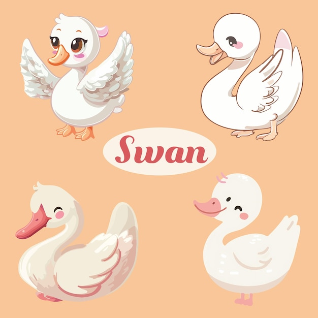 El paquete vectorial de ilustraciones de Kawaii Swan