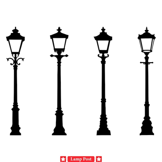 Paquete vectorial de lámparas de calle de la ciudad Diseños tradicionales de iluminación urbana