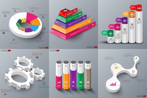 Paquete de visualización de datos de elementos de infografía en papel 3d