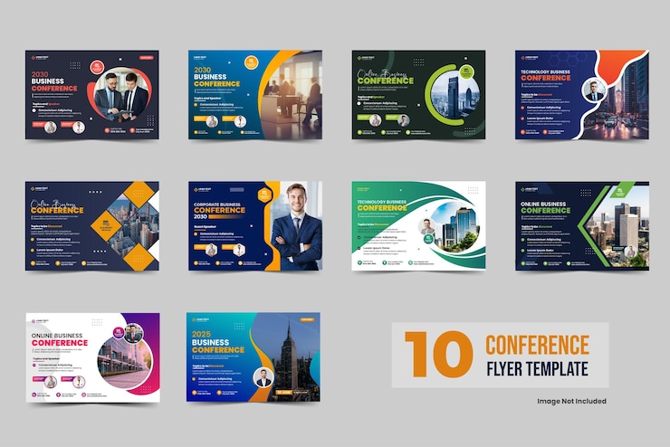 Vector paquete de volante de conferencia de negocios corporativos o conjunto de banner de redes sociales de invitación de evento en línea