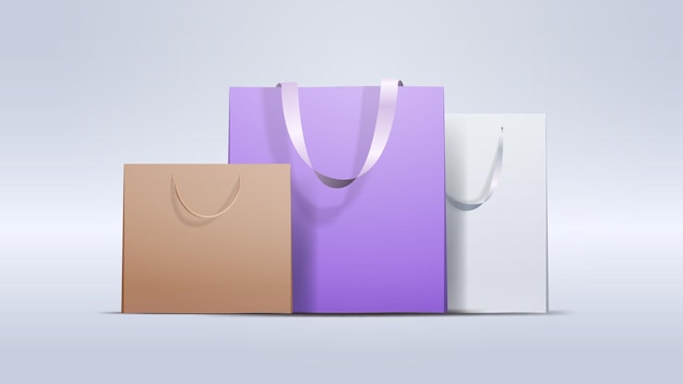 Paquetes para compras bolsas de papel de colores oferta especial venta descuento concepto ilustración horizontal