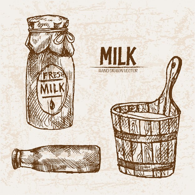 Paquetes detallados de leche de línea y barril