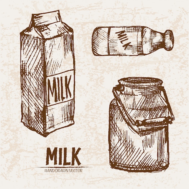 Paquetes detallados de leche de línea y barril