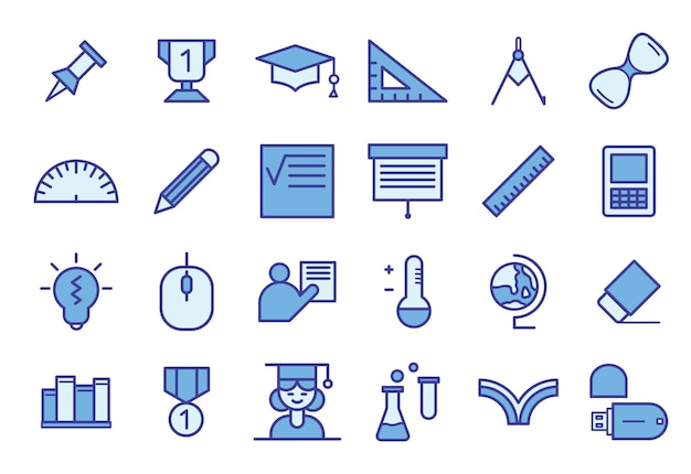 Paquetes de iconos educativos con estilo (color azul).