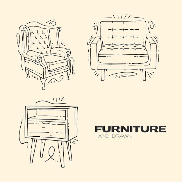 Paquetes de ilustración de muebles dibujados a mano