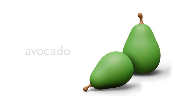 Un par de aguacates verdes maduros sobre un fondo blanco Alimentos crudos frescos naturales