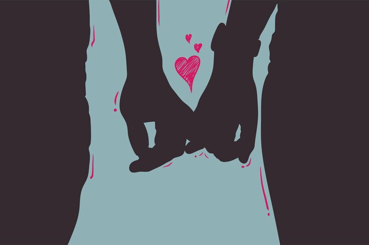 Vector un par de amantes se dan la mano con ternura vector silueta