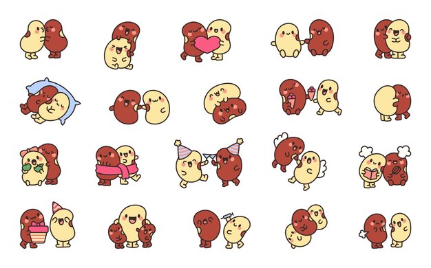 Un par de amigos de frijoles personajes orgánicos lindos